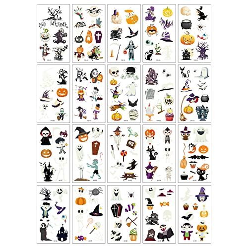 Halloween Temporary Tattoos for Kids Glow in Dark Stickers Assortment