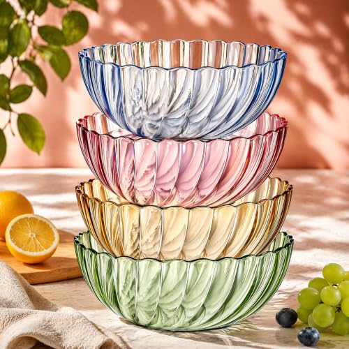 4 Pack Plastic Serving Bowls - 74oz Salad & Snack Bowls, Break-Resistant, Multicolor