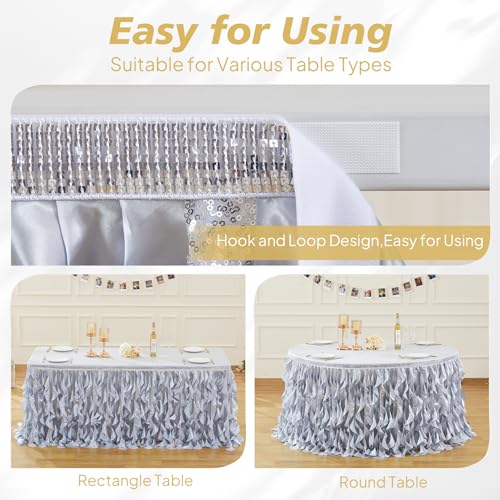 Silver Sequin Table Skirt 14ft for Rectangular Tables Wedding Party Decor - Variation of THIS listing