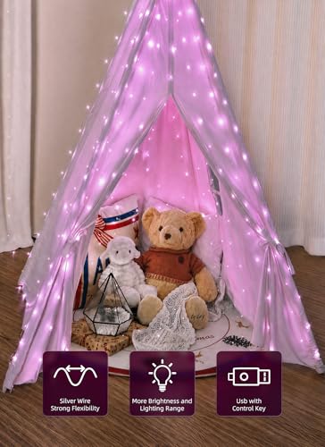 Pink Fairy Curtain String Lights - 300 LEDs, 9.8ft x 9.8ft, 8 Modes, Remote & Timer