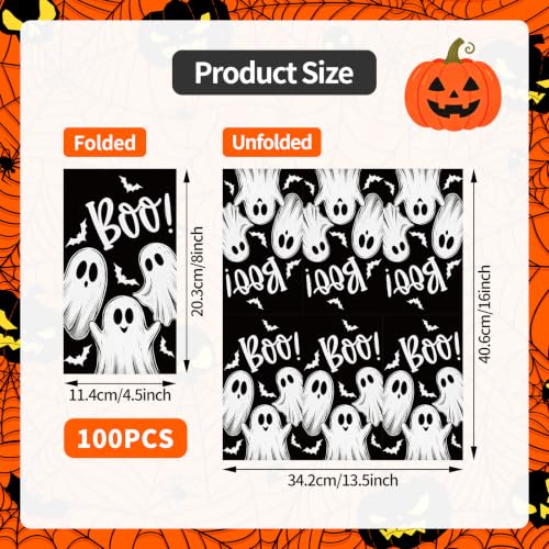 Black Ghost Halloween Napkins - 100 Pack Disposable Party Paper Napkins