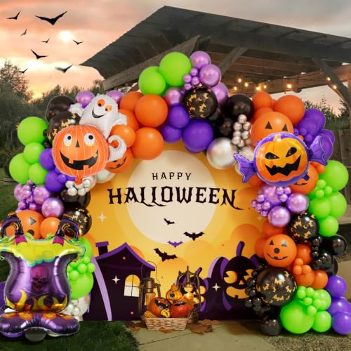 Halloween Balloon Arch Kit with Ghost, Pumpkin & Bat Foil Balloons