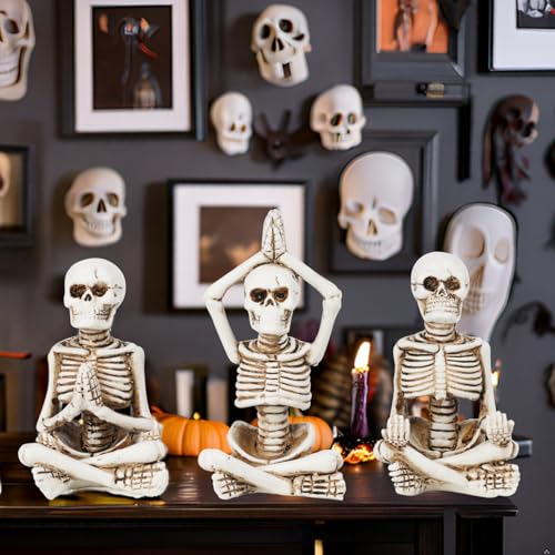 Yoga Skeleton Figurines Set - Halloween Skeleton Decor for Spooky & Funny Meditation