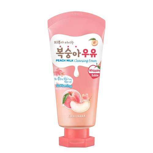 Kwailnara Peach Milk Facial Cleanser (4.06 Fl Oz) – Korean Face Wash for Clear & Glowing Skin | Milk Protein, Royal Jelly & Vitamin-Rich Peach Extract | Creamy Whipped Foam