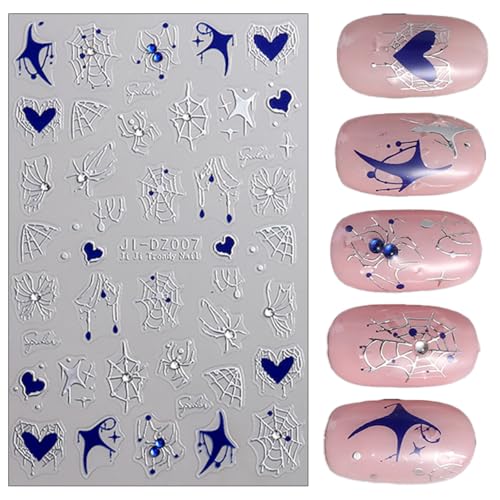 Halloween Nail Stickers 3D Self-Adhesive Spider Web with Rhinestones - Pumpkin-11 Variation