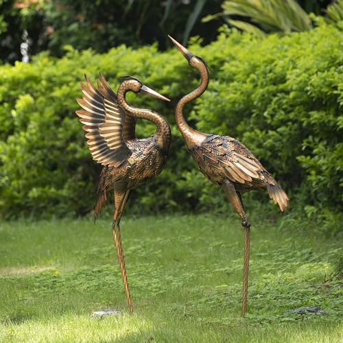 Large Brass Yard Crane Statues - Outdoor Garden Decor Set of 2
