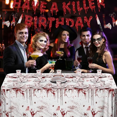 Killer Birthday Party Decorations Set - Halloween Horror Tableware for 24 Guests