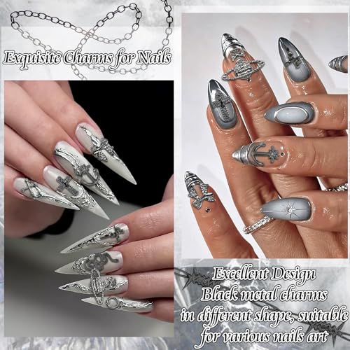 Halloween Nail Charms Set - 70pcs 3D Cross Snake Bow & Planet Black Variation 2