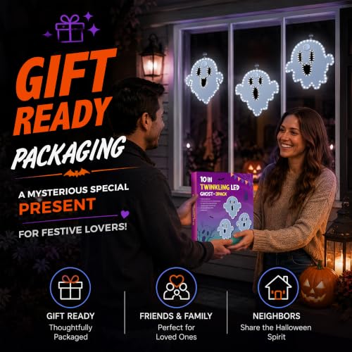 Halloween Ghost String Lights - 3 Pack Twinkling LED Silhouettes with Aluminum Frame - Indoor Outdoor Decorations - Variation of Ghosts