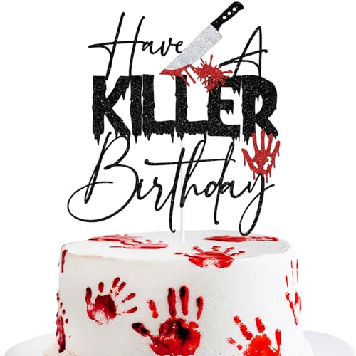 Halloween & Birthday Cake Topper with Glitter Skull Design - Killer Themed Party Decor
