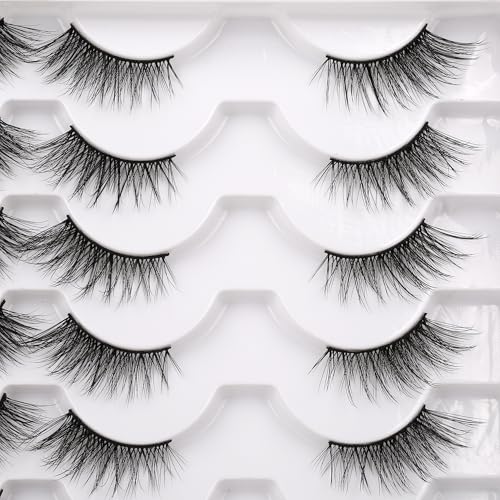 Half False Eyelashes Wispy Cat Eye Look Pack - 2 Styles, 16 Pairs, Fluffy Lashes for Natural & Glam Makeup - Lovely Variation