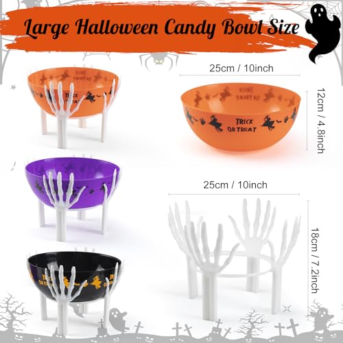 Halloween Candy Bowl Set - 10 Inch Large Plastic Trick or Treat Baskets with Holder - White