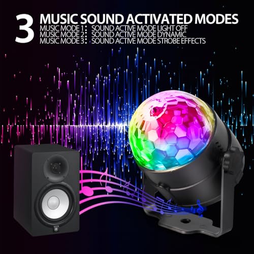 3 Pack Disco Ball Party Lights - Sound Activated LED Stage Lights with 7 Modes & Remote