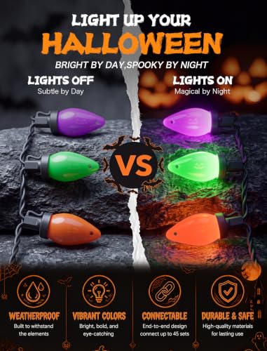 Halloween 26FT C7 LED String Lights - Orange, Green, Purple Opaque, Connectable