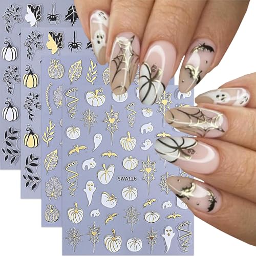 Halloween Nail Stickers Set - Style07 3D Self-Adhesive Pumpkin Ghost Maple Leaf for DIY Nails