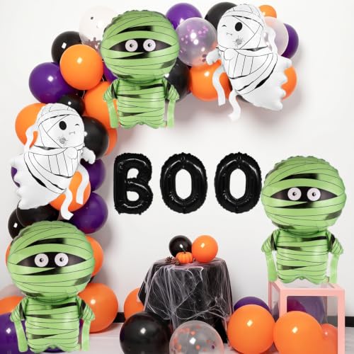 Halloween Party Balloons Set - Foil Ghost Mummy Boo Decorations for Events