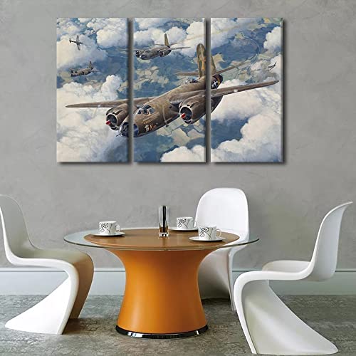 3 Panel Aircraft Wall Art - Military Fighter Poster for Living Room & Office - 42x28 in Variation of Artwork-17