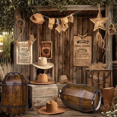4 Pack Pirate Barrel Party Decorations - Large Cardboard Whiskey Barrels for Western Cowboy & Pirate Themes