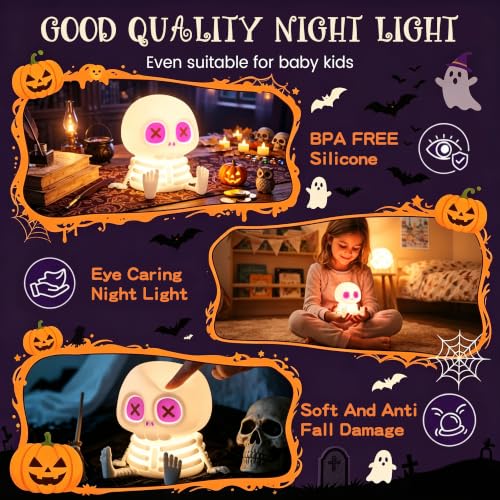 Pet Skeleton Skull Night Light RGB Skeleton Halloween Decor Gift - Kid Safe
