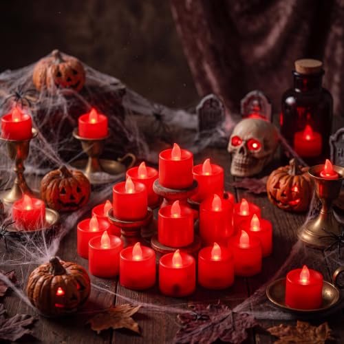 Red LED Tealight Candles 48 Pack - Battery Operated, 1.8 Inch, Flameless Decor