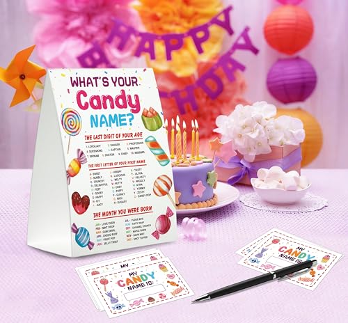 Candy Name Game Sign Set with Stickers - Birthday Party Decor, Variation: Candy