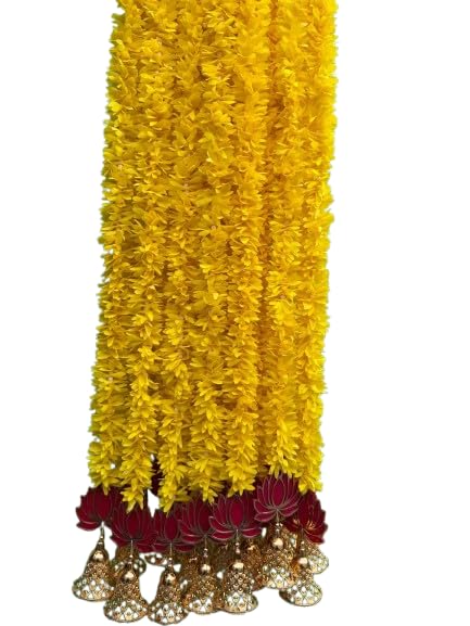 Artificial Lotus Flower Garland for Diwali Home Decor - Yellow, 5 Pcs