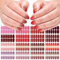 Self-Adhesive Nail Polish Stickers Set - Red Solid & Glitter Gradient Nails, 16 Sheets with File & Cuticle Stick - Long-Lasting Manicure