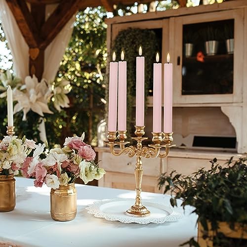 Pink Flameless Taper Candles with Remote & Timer - Ribbed LED Candlesticks, 6 Pack - J-Pink Ribbed-6