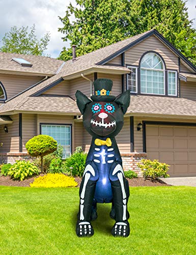 4Ft Halloween Inflatable Dog Skeleton - Spooky Yard Decor with Lights & Stakes