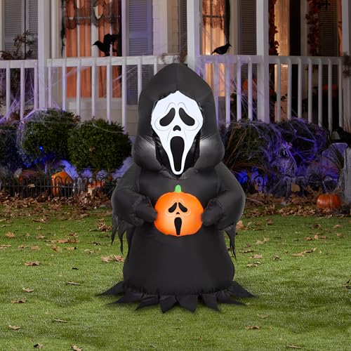 3.5 Ft Lighted Inflatable Ghostface Halloween Yard Decoration with Jack O Lantern