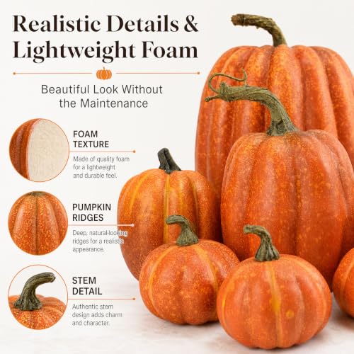 7Pcs Artificial Foam Pumpkins Set Fall Harvest Halloween Decor - Realistic Look