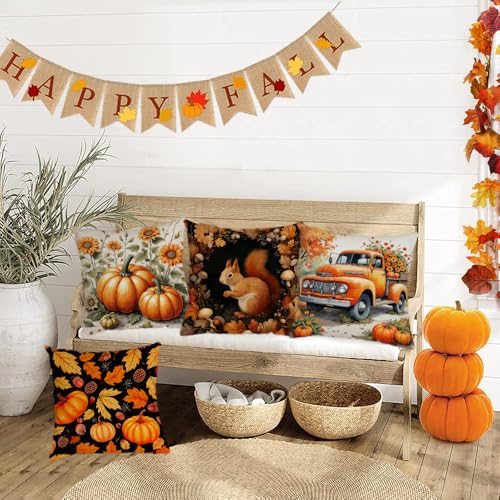 4-Pack Fall Pillow Covers 18x18 Autumn Pumpkin Sunflower Gnome Decor Set - Variation of THIS listing