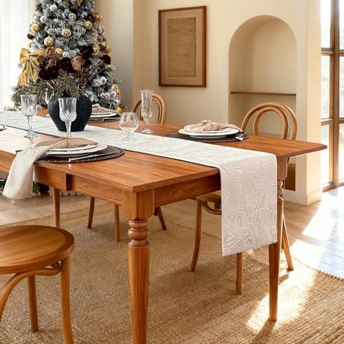 Jacquard Waterproof Table Runner - Milky White, 12x48 Inches - Elegant Dining Decor