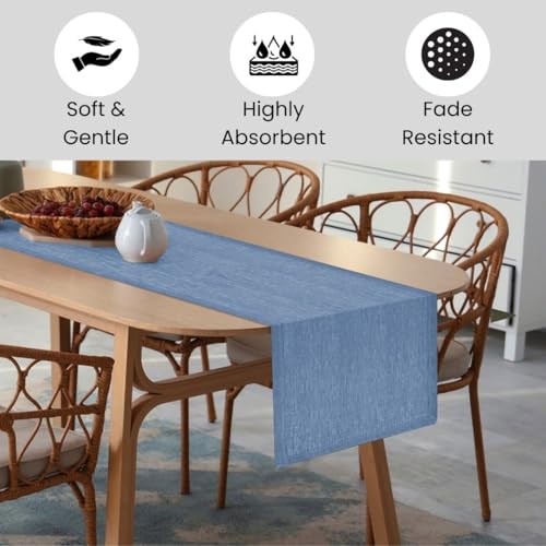 Light Blue 100% Linen Table Runner 72 Inch Long - Rustic Farmhouse Decor