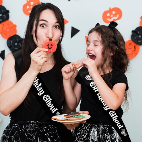 Black Birthday Ghoul Sash with White Glitter Letters - Halloween Party Decor