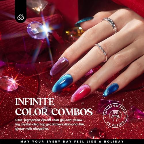 Beetles Gemstone Party Cat Eye Gel Nail Polish Set - 20 Colors Fall Glitter