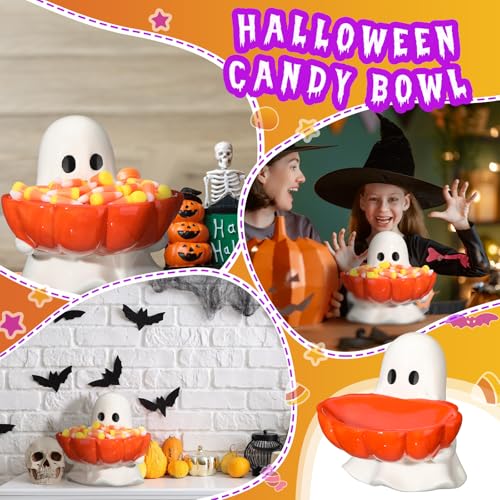 Ghost Halloween Candy Bowl - Ceramic Ghost Shaped Candy Dish - Spooky Party Decor