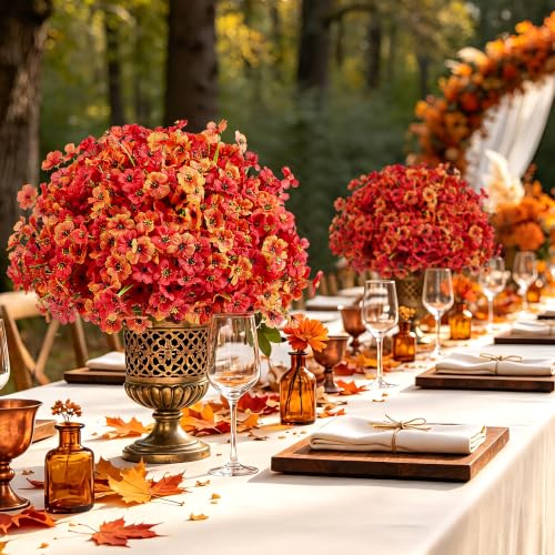 Artificial Fall Flowers Bundle - Outdoor 16 Pcs with 2 Colors - Adjustable & Realistic