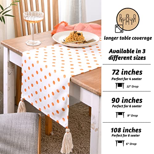 Polka Orange Fall Table Runner 14x72 Inches - Cotton Boho Decor