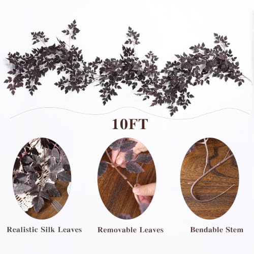 Artificial Vines Garland 10FT Burgundy Faux Cimicifuga Leaf Decor for Fall & Holiday