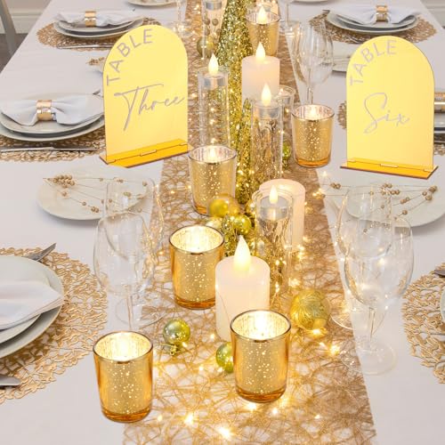 Gold Votive Candle Holders & Table Numbers Set for Wedding Decor - 48 Pieces