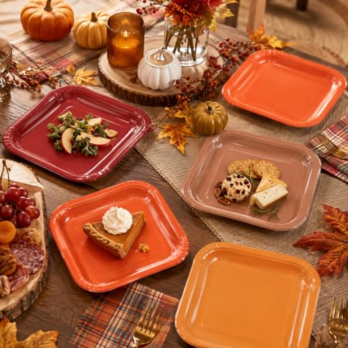 Multicolor 48pcs Fall Disposable Square Paper Plates 7 Inch Party Decor