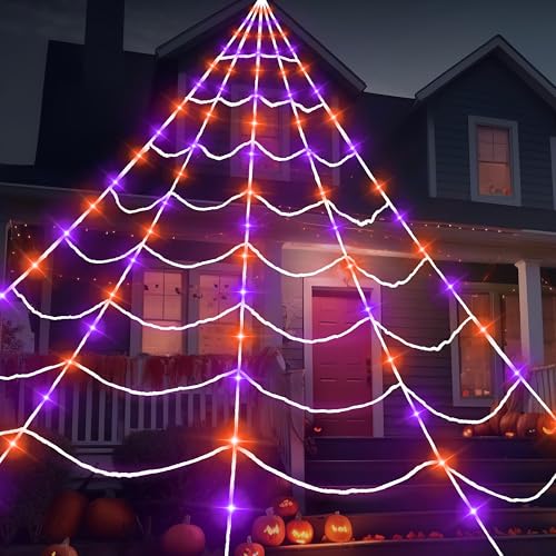 Light-up Halloween Spider Web Decoration Outdoor 19.7 x 14.7 FT with LED Lights & Timer