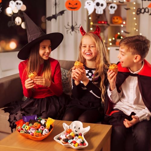 Halloween Ceramic Candy Bowls Set - Ghost & Pumpkin, White & Orange