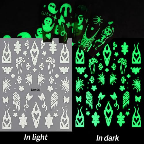 Halloween Nail Stickers Glow in The Dark 3D Self-Adhesive Spooky Art Set - Style04