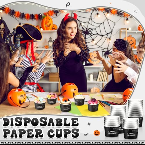 Spider Web Halloween Paper Soup Bowls - 50 Pack, 9 oz Disposable Party Tableware