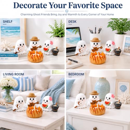 Halloween Ghost Decorations Indoor Resin Figurines - White-2, 4 Pcs
