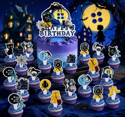 Gothic Cake Toppers Set - Black Cat Moon Halloween Birthday Decorations
