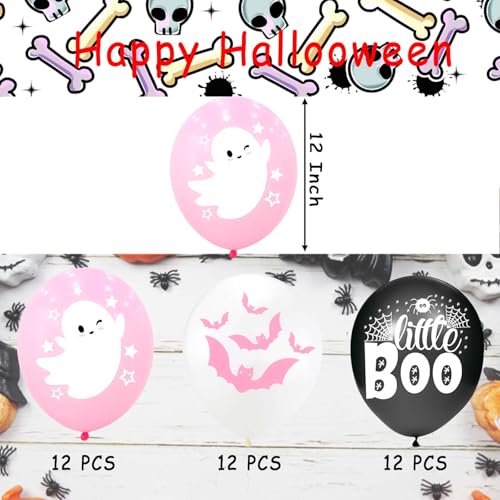 Halloween Balloons Set with Ghost, Bat, Web Design - Pink, White, Black, Variation Wsj06