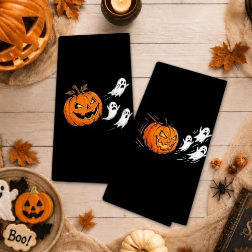 Halloween Pumpkin Ghost Kitchen Towels Set of 2 - Funny Spooky Dishcloths for Bathroom & Kitchen Decor - Ghost8 Variation